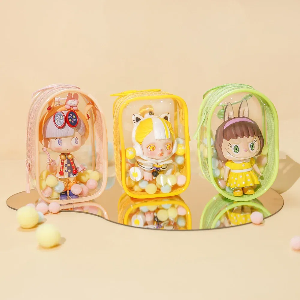 Color: Pink - 1PC Thicken Transparent Mystery Box Storage Case Keychain Bag Storage Pouch Organizer Box Classic Doll Bag Keychain Wallet