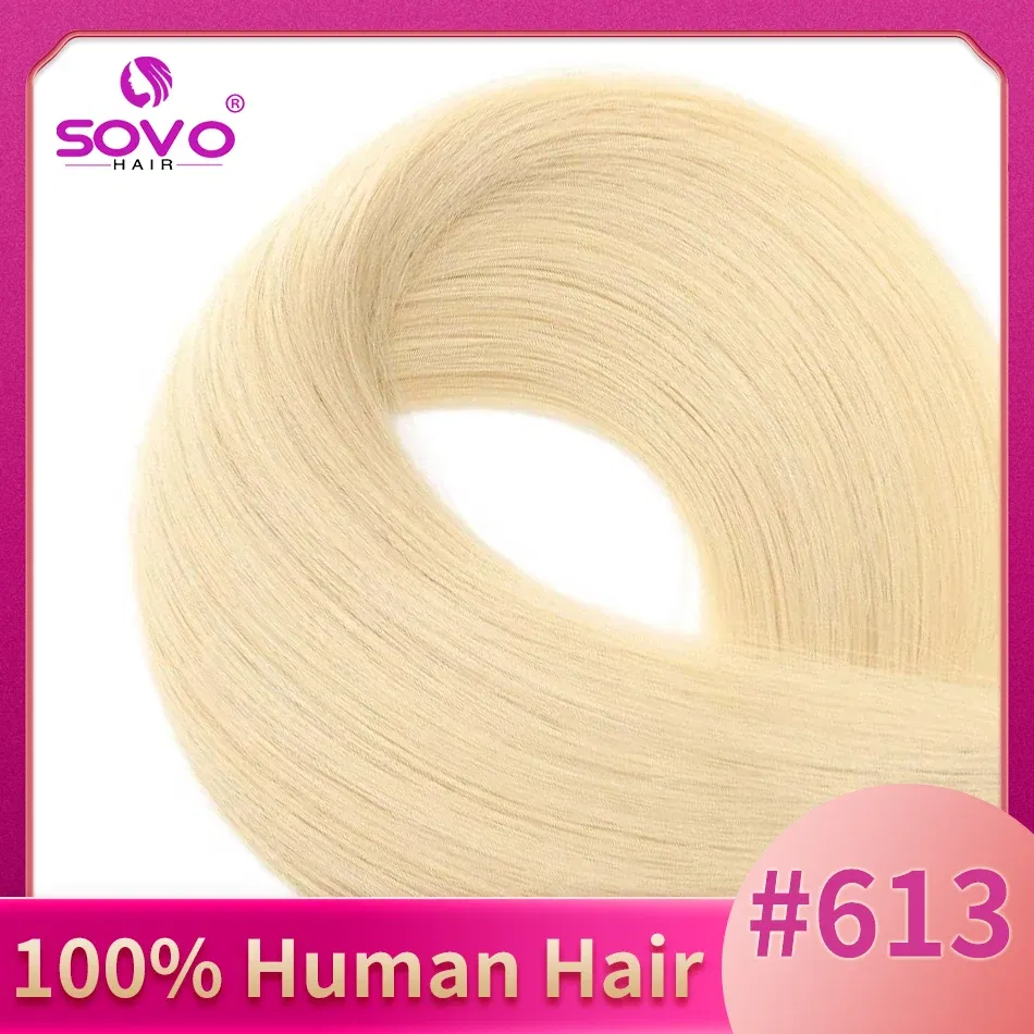 Color: #613, Length: 10inches - SOVO Clip In Hair Extensions Human Hair 3 Pieces Bone Straight Clip Ins Hair Extension 60-90G Real Natural European Hair 12-26"
