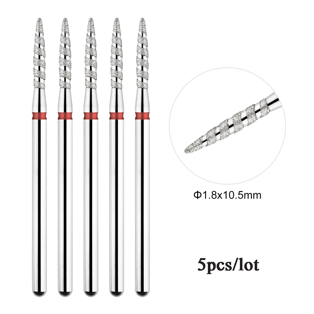 Color: Army Green - 5Pcs/lot Diamond Nail Bits Tornado Flame Cuticle Drill Bit Pro Russian Electric File Bits for Nail Manicure and Pedicure 3/32''