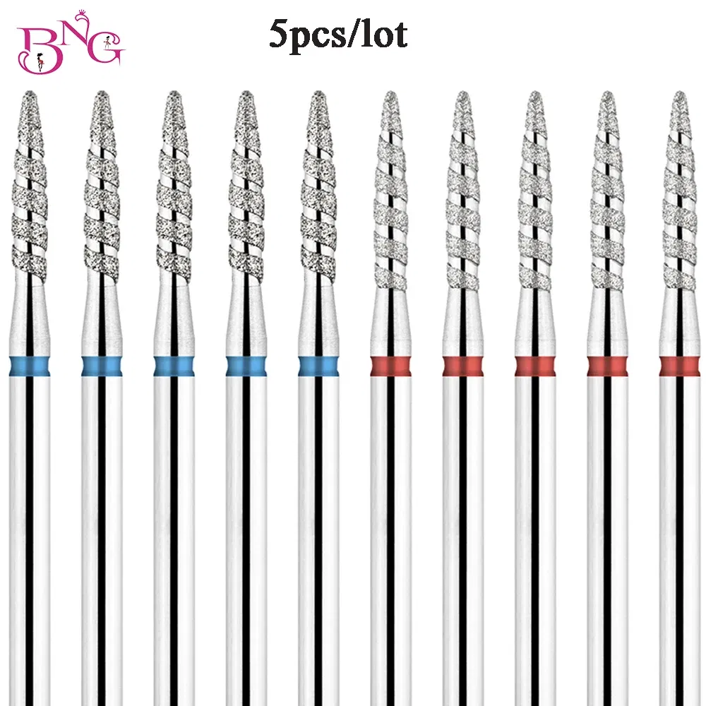 Color: Army Green - 5Pcs/lot Diamond Nail Bits Tornado Flame Cuticle Drill Bit Pro Russian Electric File Bits for Nail Manicure and Pedicure 3/32''