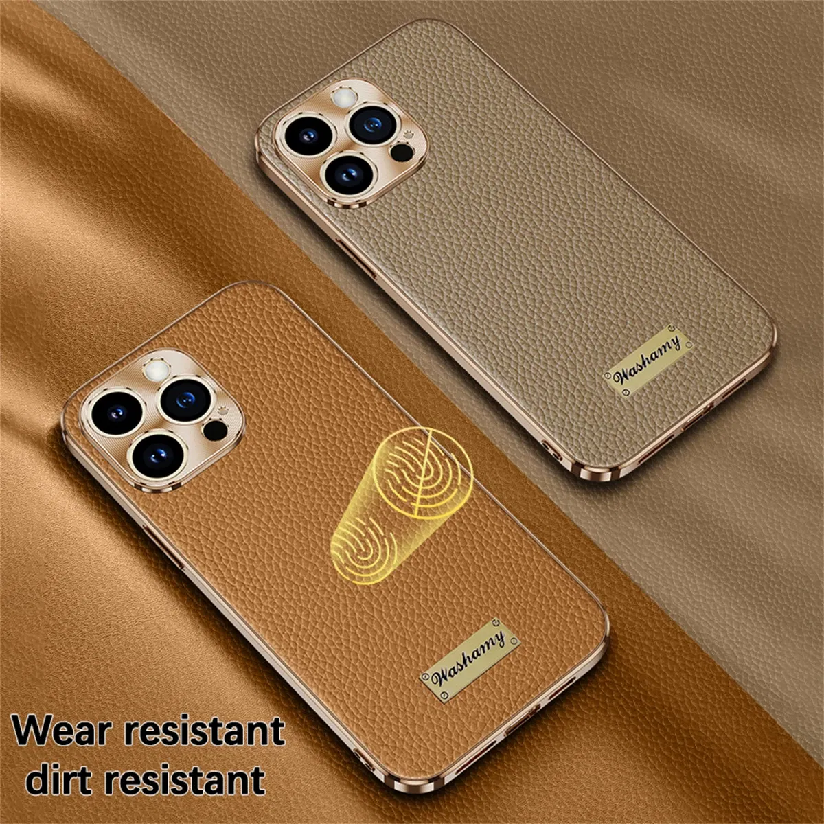 Color: Beige, Compatible-Phone Models: For iPhone 15 Pro - Luxury Genuine Leather Phone Case For iPhone 15 14 13 Pro Max Plating Soft Silicone Frame Shockproof Cover For iPhone 16 Pro Max