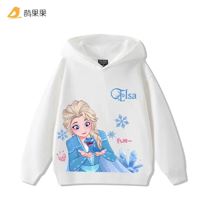 Color: Ivory, Kid Size: 5 - Queen Elsa Surrounding Girls Autumn and Winter Hooded Sweatshirt Children Girl Children's Tops Cute Long-sleeved Coat
