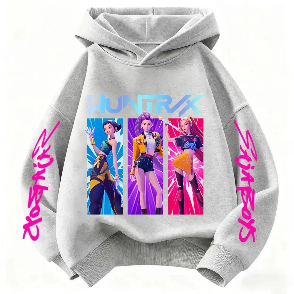 Color: army green, Kid Size: 4 - Cartoon Hoodie for Boys and Girls KPop Demon Hunter Rumi Derpy Warm and Thick, Fashionable Casual Top, Printed Purple Sweatshirt