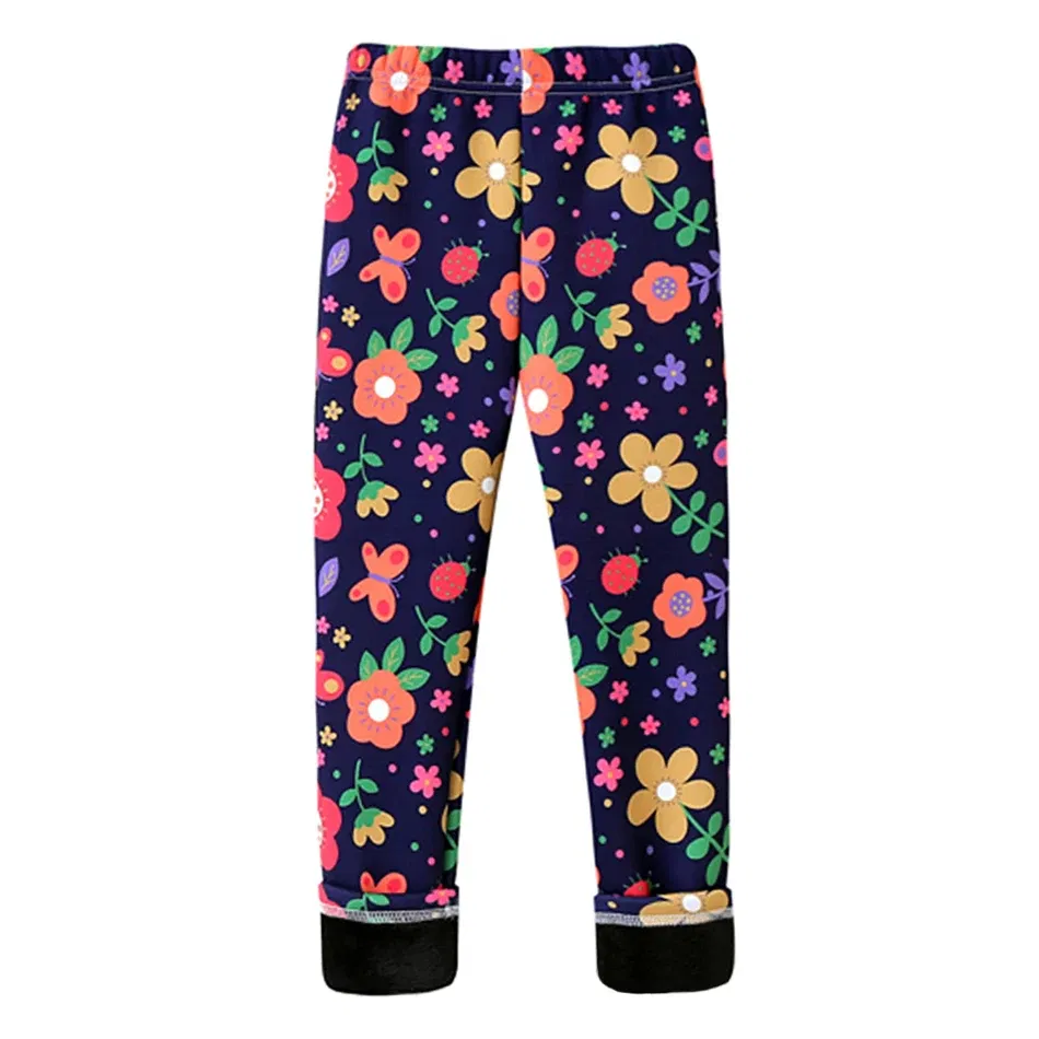 Color: Neon, Size: 128 - Girls Warm Plush Long Pants for Autumn Spring Cartoon Butterfly Striped Soft Cozy Leggings Fleece-Lined Bottoms Kids Casual Wear