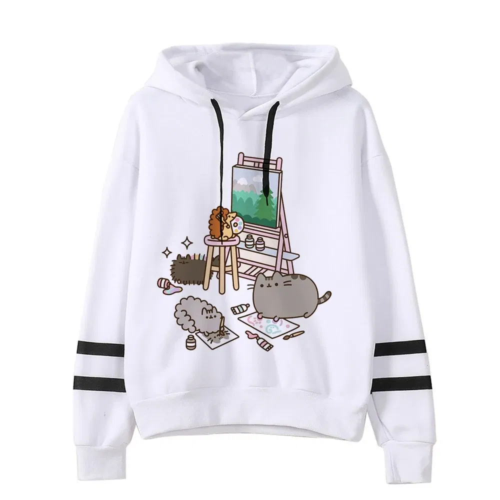 Color: Navy Blue?€ AE existing skus?‰, Size: S - Women Ullzang Cute Cat Funny Cartoon Sweatshirt Pusheen Cat Kawaii Harajuku Korean Style Hoodies Graphic Fashion Hoody Female