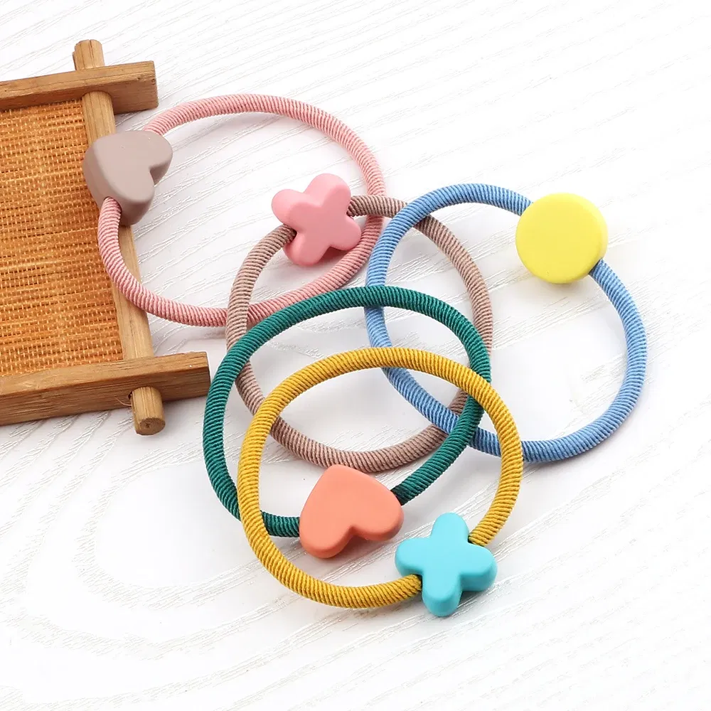 Color: Yellow, Ships From: CHINA - Cute Girls Hair Bands Ties Round Heart Rubber Band Fashion Scrunchie Elastic Korean Hair Accessories Ponytail Holder Headband