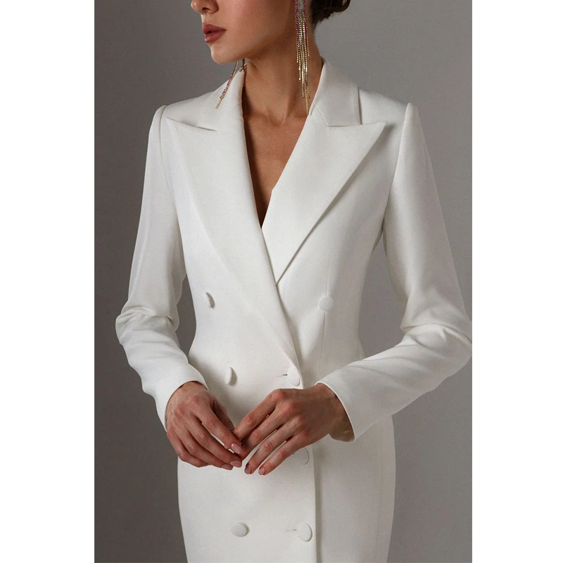 Color: Yellow, Size: XXL - Women's Suit Long Blazer Double Breasted Jacket White Tuxedo Party Point Lapel Clothes спор?‚ивн?‹й кос?‚юм ?¶?µнск