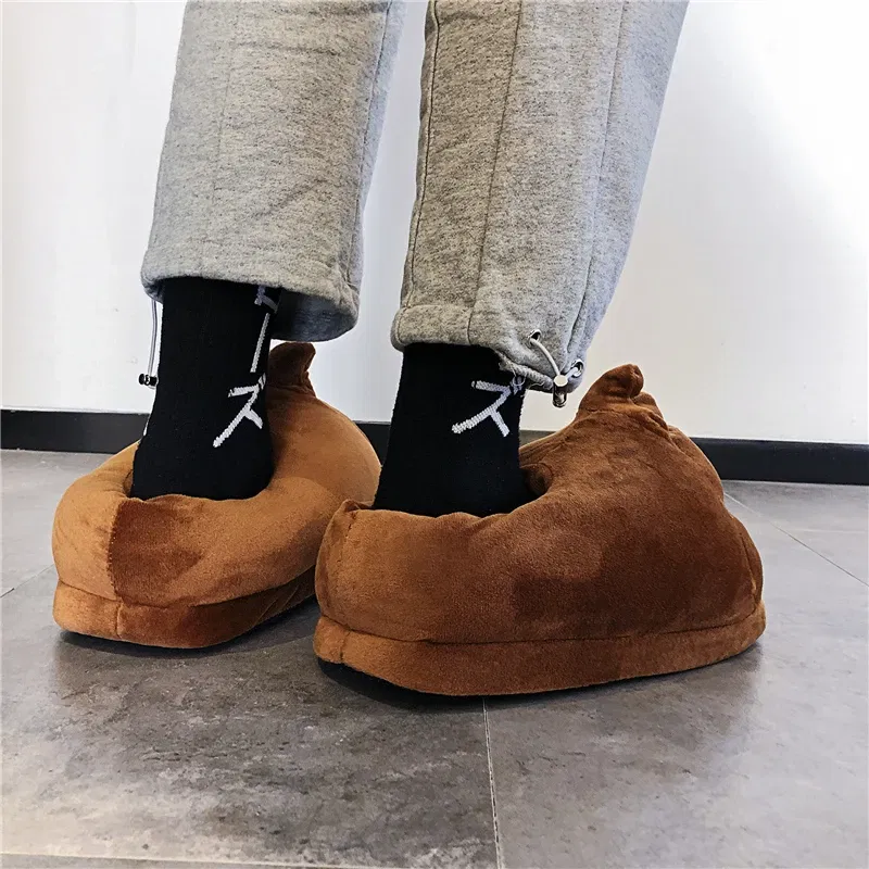 Color: Khaki, Shoe Size: 36 - Indoor Slippers Warm Winter Home Fluffy New Fashion Men Women Bread Demon Soft Plush Shoes Unisex Cute Funny Christmas Gift