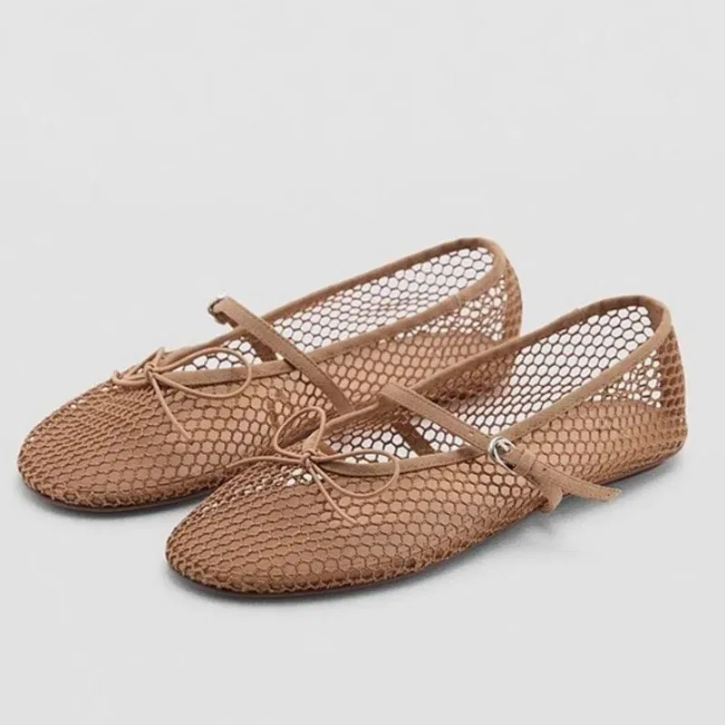 Color: Red, Shoe Size: 36, Ships From: CHINA - Mesh Summer Ballet Flats Shoes Women Buckle Strap Breathable 2025 New Flats Shoes Ladies Black Mary Janes Footwear Loafers
