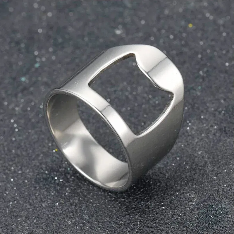 Main Stone Color: Red, Ring Size: 11 - VIVILADY Titanium Stainless Steel Creative Bottle Opener Ring Jewelry For Unisex Punk Simple Fashion Party Bar Gift Wholesale