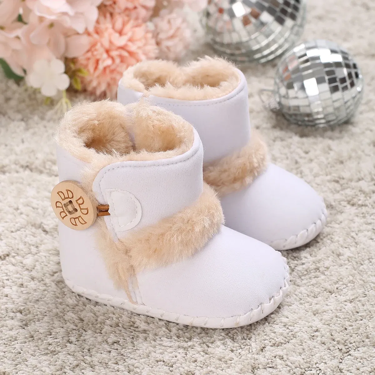 Color: army green, Baby Age: 0-6 Months - 2022 Baby Autumn Winter Boots Baby Girl Boys Winter Warm Shoes Solid Fashion Toddler Fuzzy Balls First Walkers Kid Shoes 0-18M