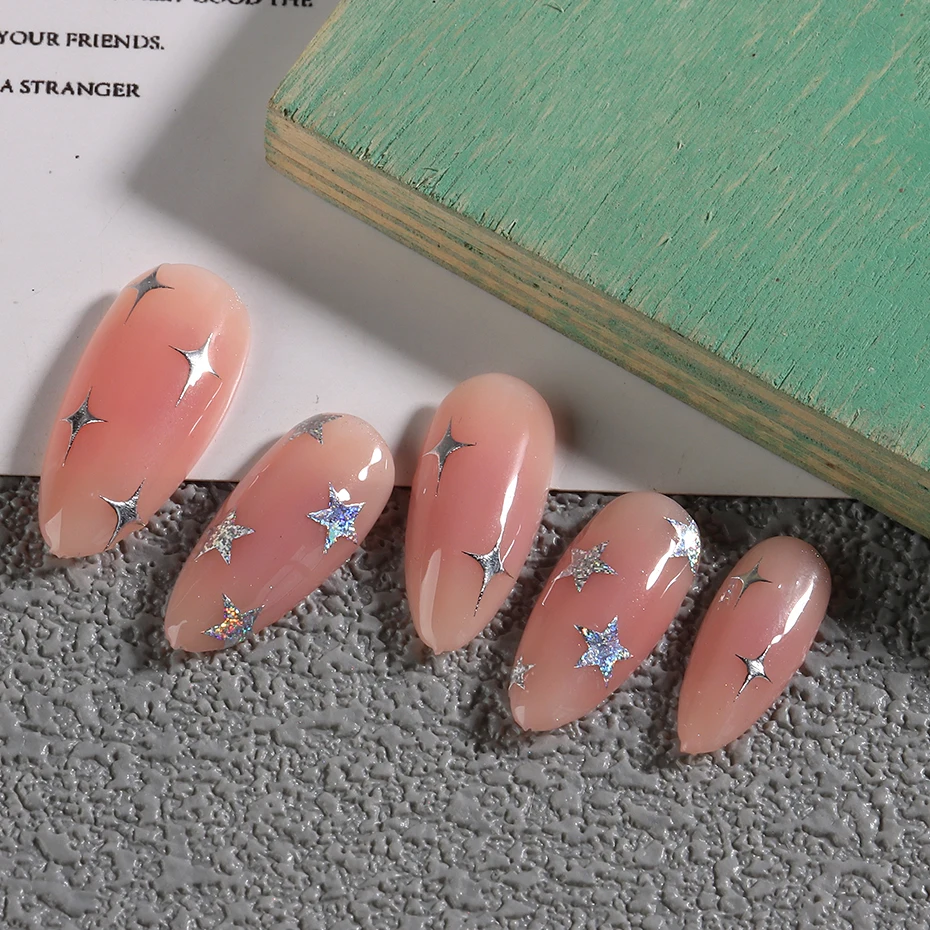Color: SKY BLUE - Sliver Stars Nails Stickers 3D Bronzing Laser White Cross Starlight Glossychic Y2k Stylish Adhesive Manicure Decorations SO-167