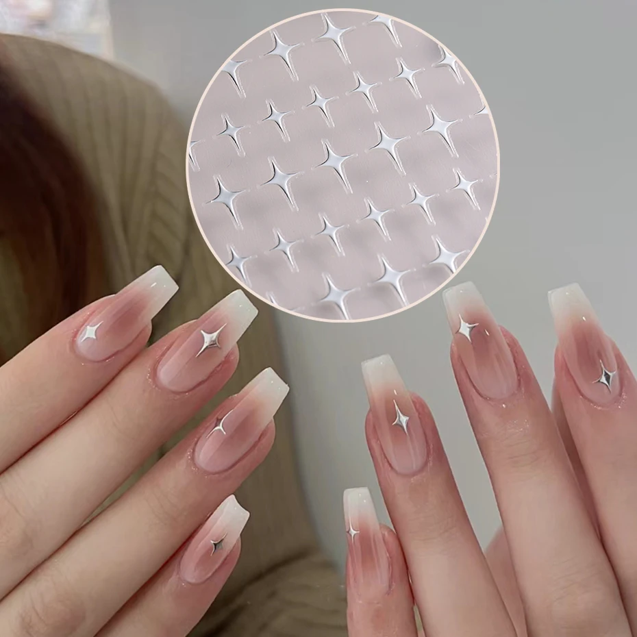 Color: SKY BLUE - Sliver Stars Nails Stickers 3D Bronzing Laser White Cross Starlight Glossychic Y2k Stylish Adhesive Manicure Decorations SO-167