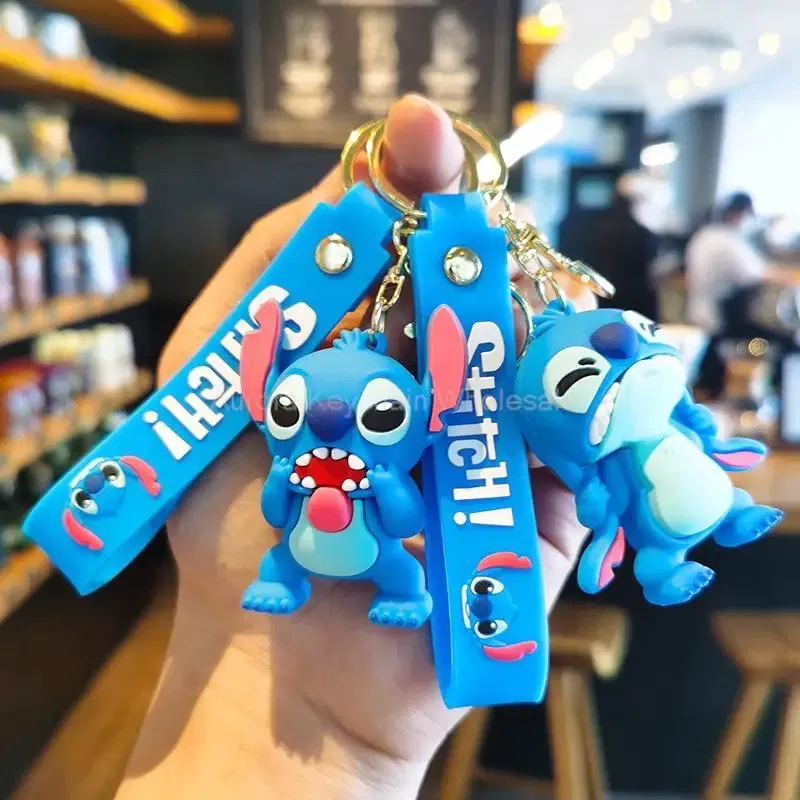 Color: Light green - Wholesale Anime Disney Keychain Mickey Mouse Minnie Lilo & Stitch Cartoon Keyring Kawaii Key Chain Car Pendant Kids Toys Gifts