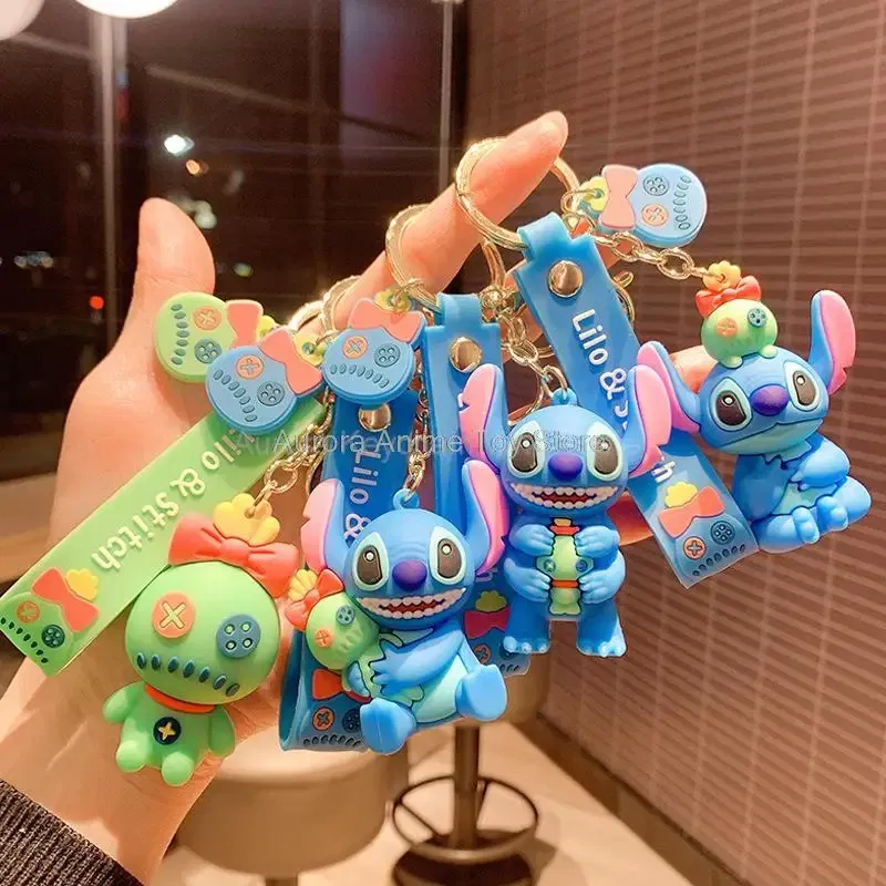 Color: Light green - Wholesale Anime Disney Keychain Mickey Mouse Minnie Lilo & Stitch Cartoon Keyring Kawaii Key Chain Car Pendant Kids Toys Gifts