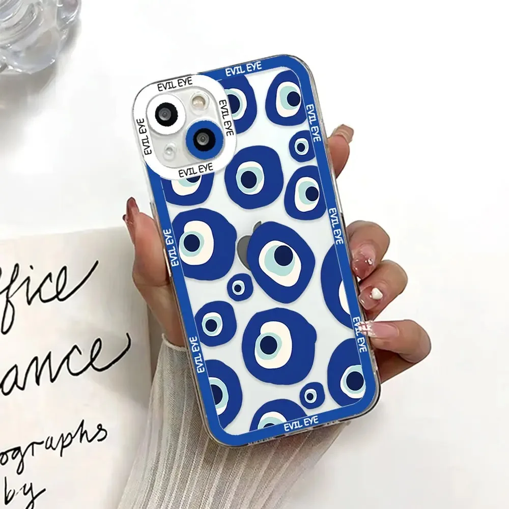 Color: Beige, Material: PE - Blue Evil Eye Phone Case For Samsung Galaxy S10 S20 S21 S22 S23 S24 FE Plus Ultra Note 20 Transparent TPU Case