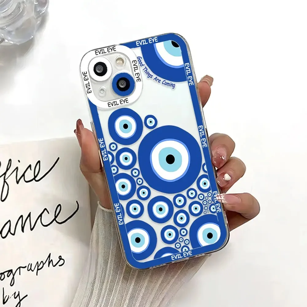 Color: Beige, Material: PE - Blue Evil Eye Phone Case For Samsung Galaxy S10 S20 S21 S22 S23 S24 FE Plus Ultra Note 20 Transparent TPU Case