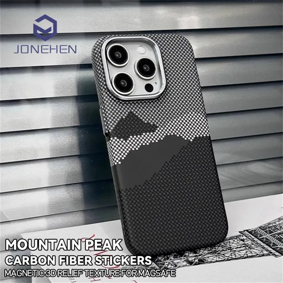 Color: SKY BLUE, Material: PU - Luxury Alloy Lens 3D Relief Peak Carbon Fibre Pattern Case For iPhone 13 14 15 16 Pro Max Slim Shockproof PC Cover For Magsafe