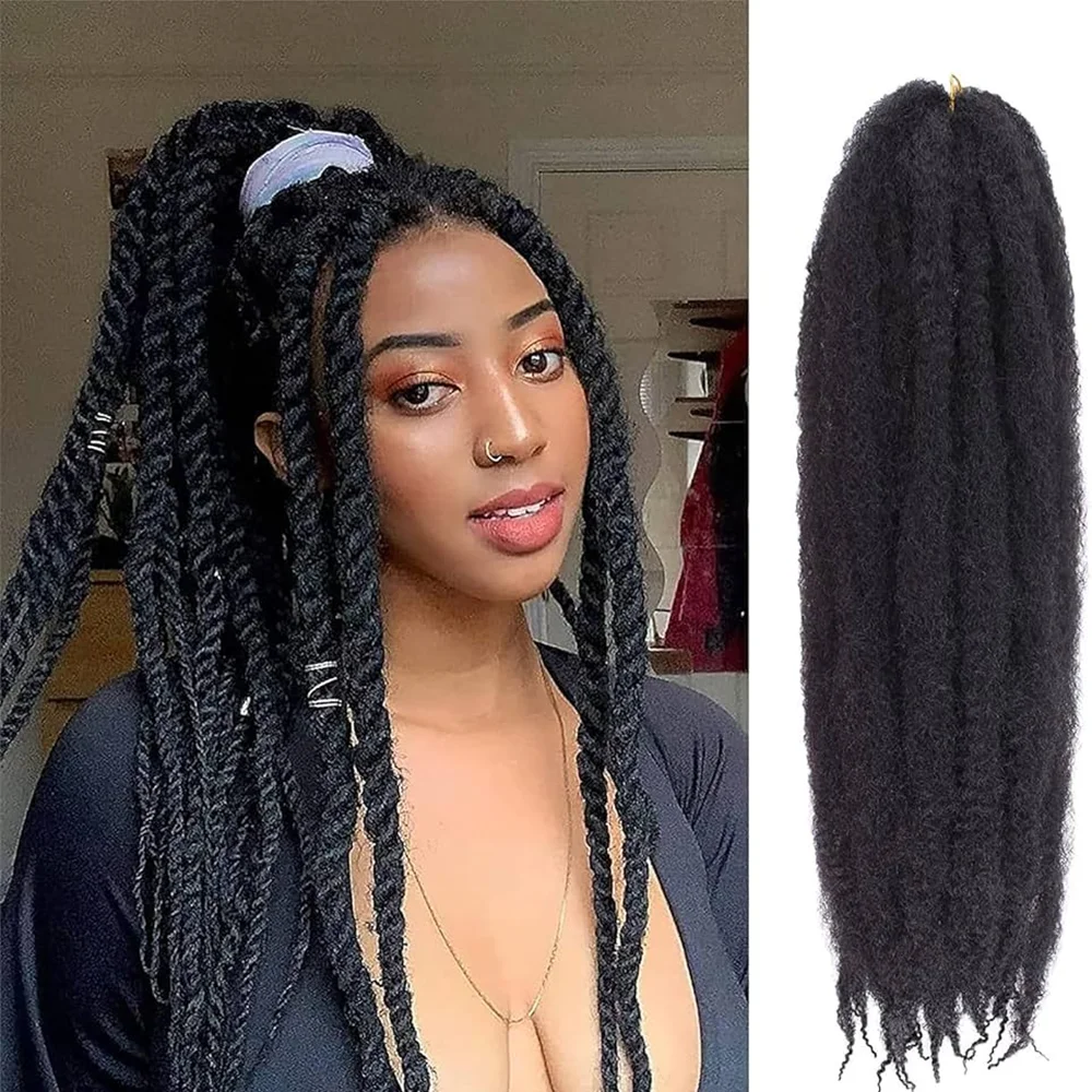 Color: #4, Stretched Length: 18inches, Bulk Buy: 3Pcs/Lot - 18 Inch Synthetic Marley  Twist Braiding Hair Afro Kinky Curly Crochet Hair for Faux Locs Long Springy Twist Hair Extensions