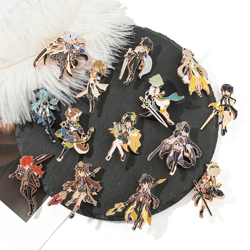 Metal color: Light Yellow Color, Ships From: CHINA - Game Genshin Impact Enamel Brooch Cosplay Figure Kaeya Alberich Jewelry Badge Props Lapel Pins for Jacket Pins Jewelry
