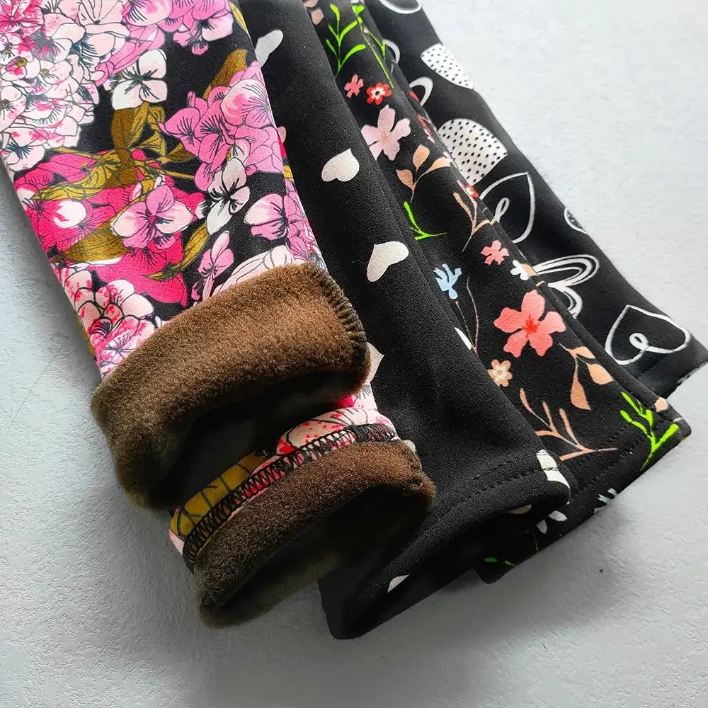 Color: Red, Kid Size: 9 - Autumn Winter Print Flowers Thick Warm Kids Toddler Baby Girls Leggings Children's Pants