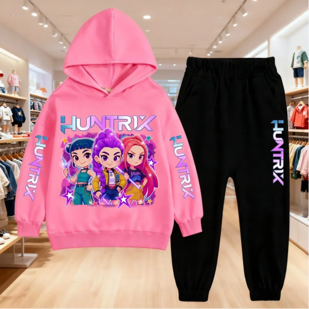 Color: Dark Grey, Kid Size: 12 - 2025 KPop Demon Hunters Kids Hoodie Set Boys Teen Girls Hoody Sweatshirts With Pants Tracksuit Children's Autumn Clothing 2pcs