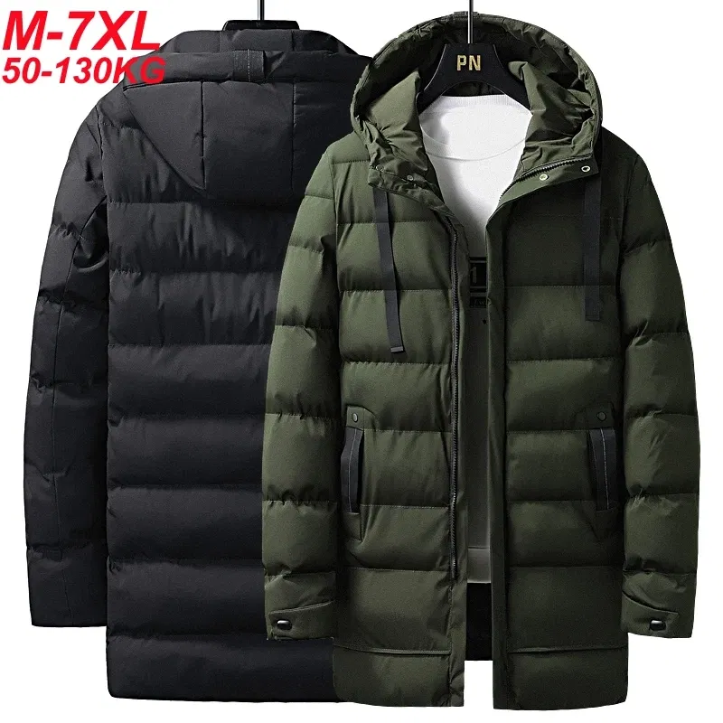 Color: black, Size: XL - 7xl Plus Size Padded Parkas Men Thick Warm Coats Solid Warm Cotton Long Coats Windbreaker Winter Outerwear 6xl Thermal Jacket
