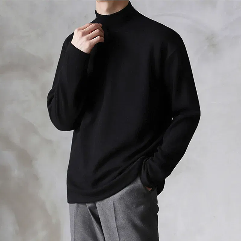 Color: SKY BLUE, Size: XL - Yasuk Spring Autumn Winter Solid Casual Plush Turtleneck Men's Loose Bottom Double Faced Velvet Sweater Simple Warm BigSize