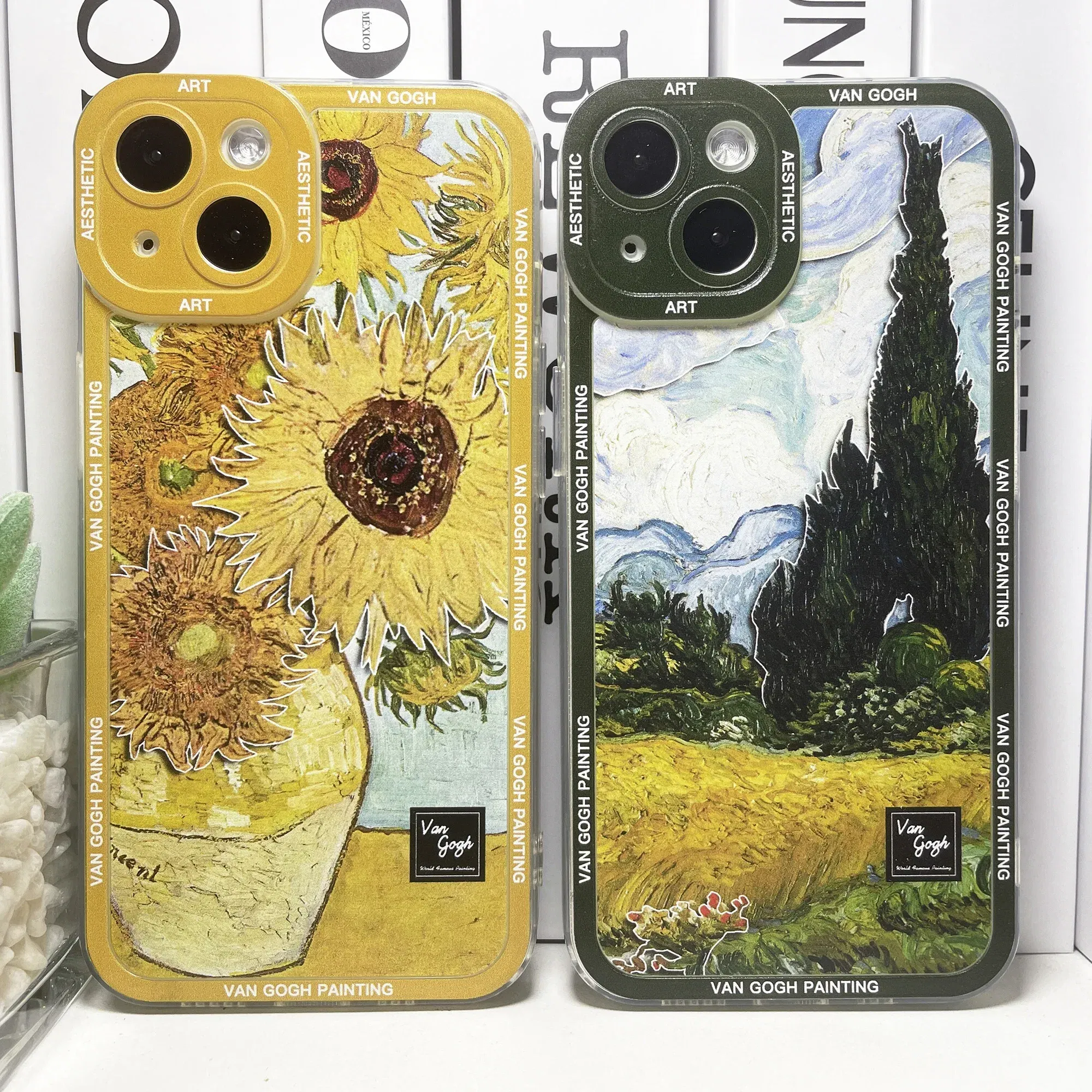 Color: SKY BLUE, Material: Wood - Van Gogh Art Aesthetic Phone Case For iPhone 16 15 14 13 12 11 Pro Max Mini XS X XR SE 8 7 Plus Sunflowers The Starry Night