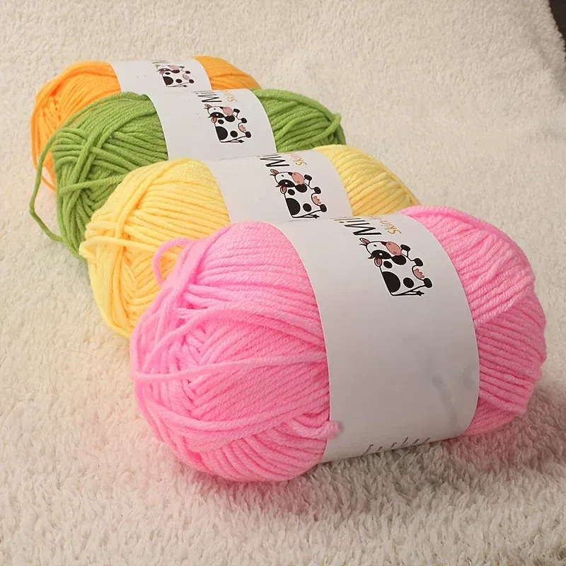 Color: Lavender - 150g 5-strand Milk Yarn Handmade Medium Thick DIY Woven Doll Sweater Flower Hat Scarf Yarn Ball
