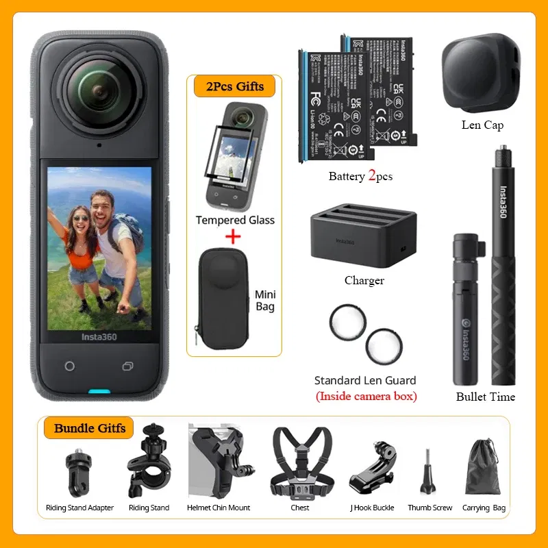 Bundle: Bundle1, Color: black, Ships From: CHINA - Top Insta360 X4 Now arrival 8K Waterproof 360 Action Camera, 4K Wide-Angle Video 2290mAh Battery Insta360 X4 Sport Camera