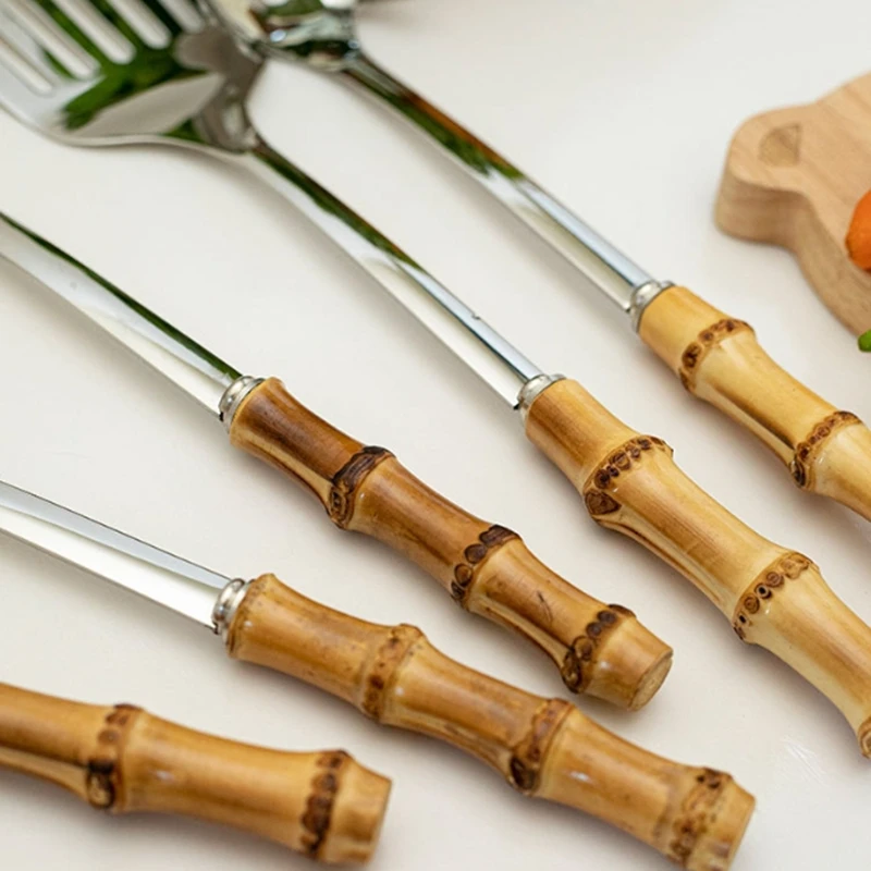 Color: army green - Natural bamboo handle stainless steel frying shovel Japanese-style soup spoon Creative new colander shovel kitchen utensils set