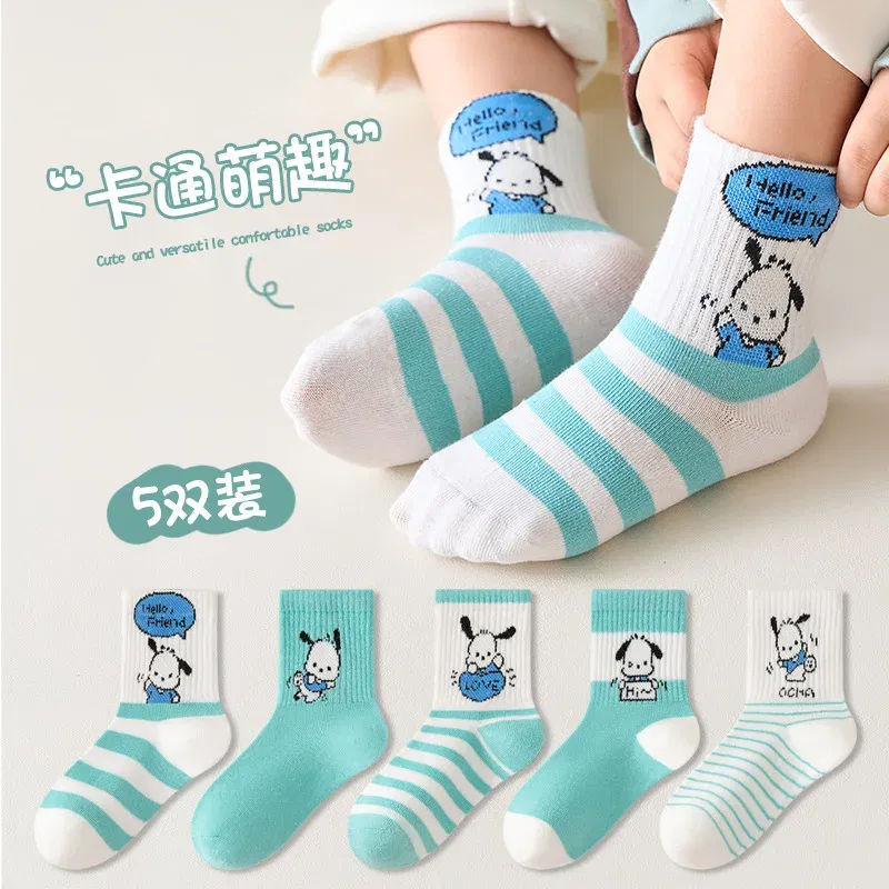 Color: black, Size: 14, Ships From: CHINA - 5 Pairs Sanrio Kuromi Kids Socks Melody Kawaii New Fall Winter Cartoon Boy Children Mid-calf Socks Cotton Sock for Girls Gifts