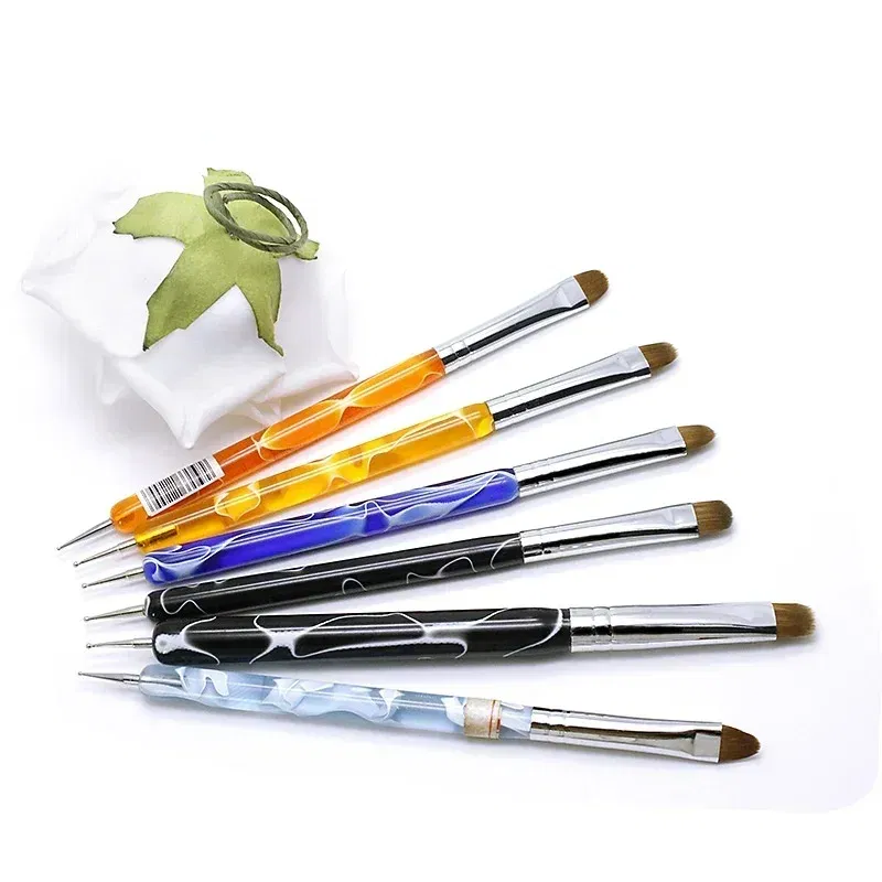 Color: Red - TIANMI Kolinsky French Nail Art Brush Dual End Nail Art Dotting Pen Acrylic Drawing Rhinestone UV Gel Painting Manicure Tool