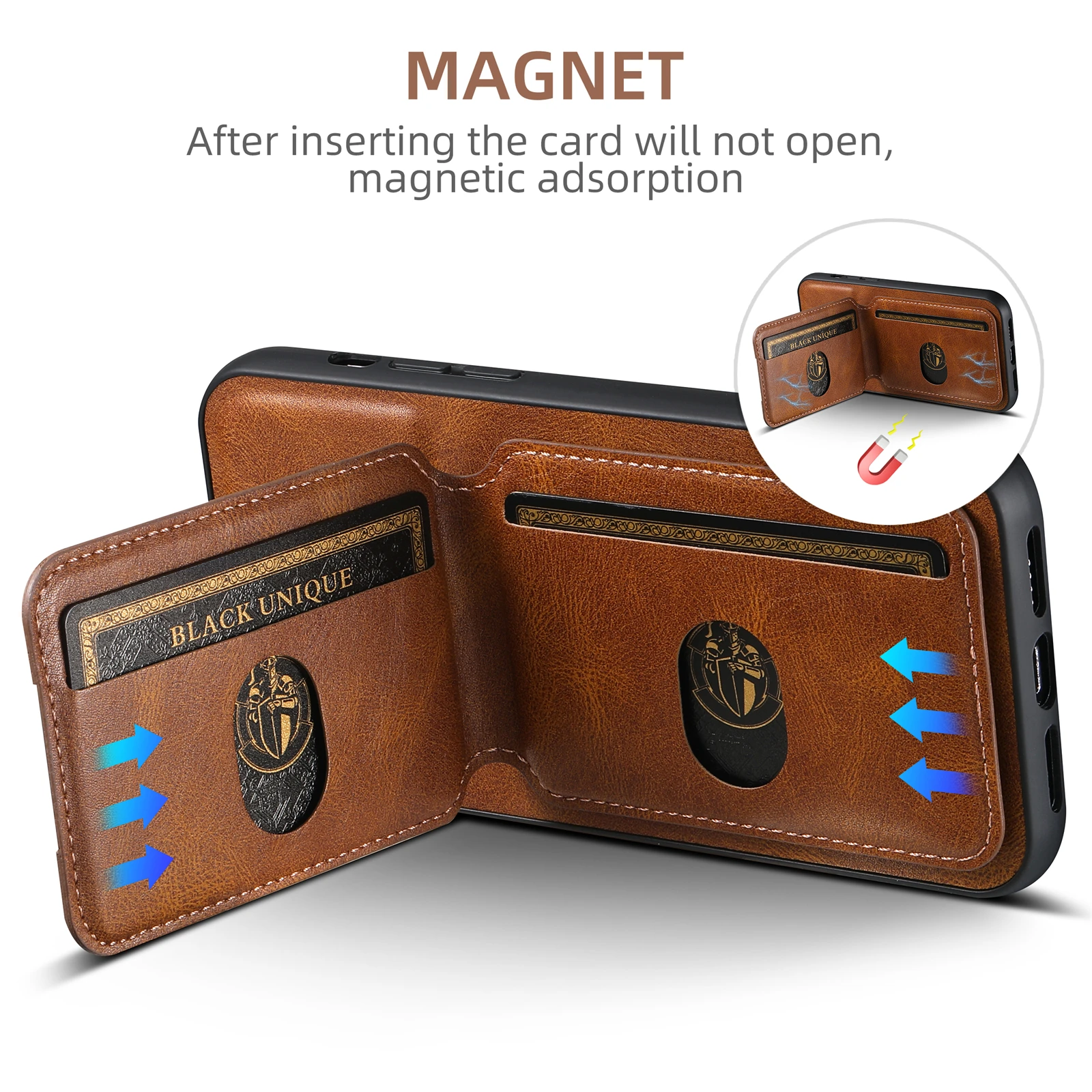 Color: Black, Material: PC - SUTENI Card Holder Leather Magnetic Pocket Cover Wallet Phone Case For iPhone X XS XR 11 12 13 14 15 Pro Max Plus