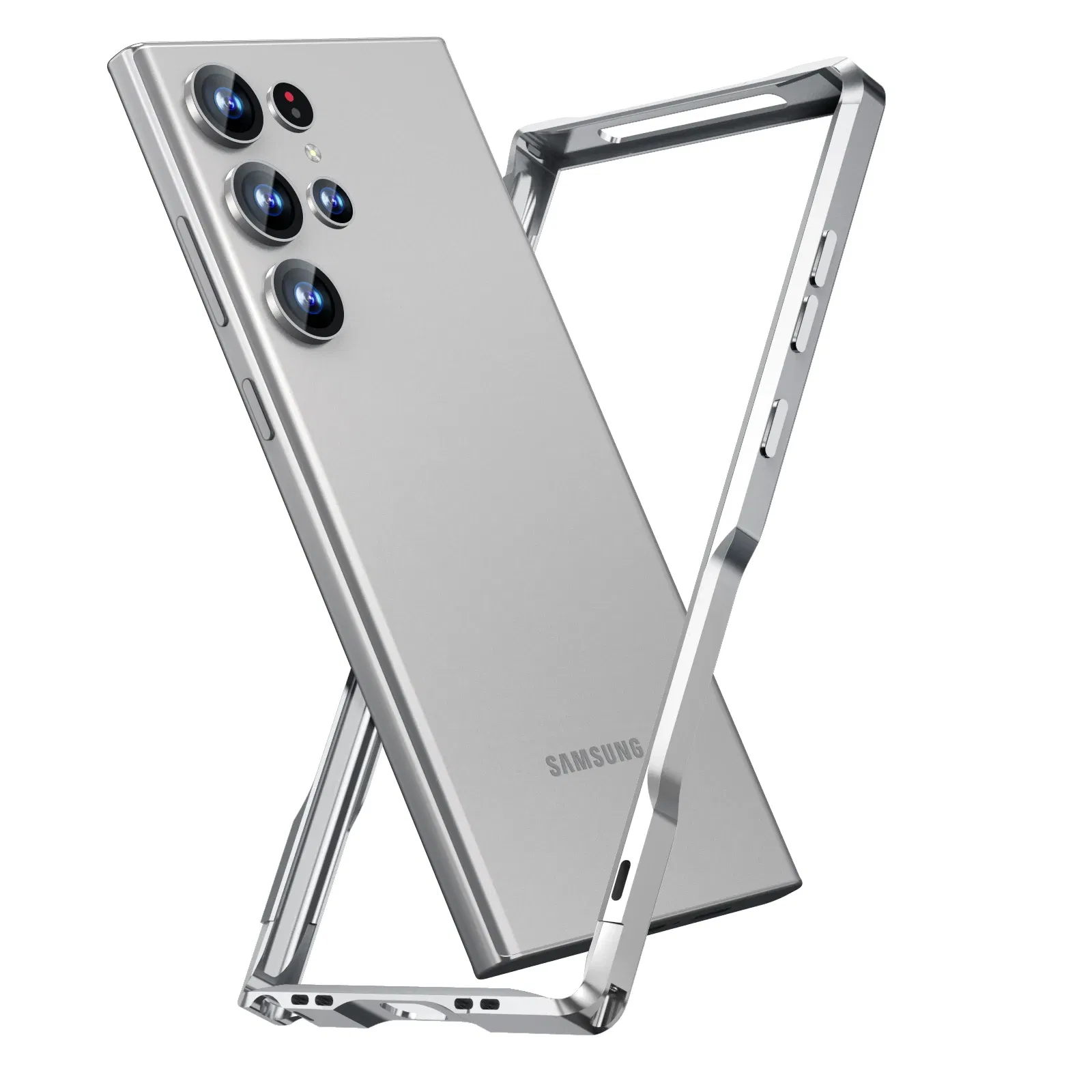Color: Beige, Material: Cotton - Luxury Aviation Aluminum Alloy Bumper Phone Case For Samsung Galaxy S25 S24 S23 S22 Ultra S25Edge Metal Frame Shockproof Cover