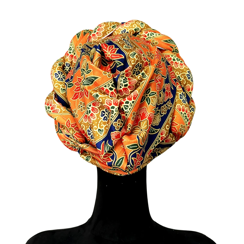 Color: Silver - African Headtie Bonnet Hat Turban for Women Muslim Head Wrap Nigerian Scarf Braid Hijab Femme Chemo Caps Cover