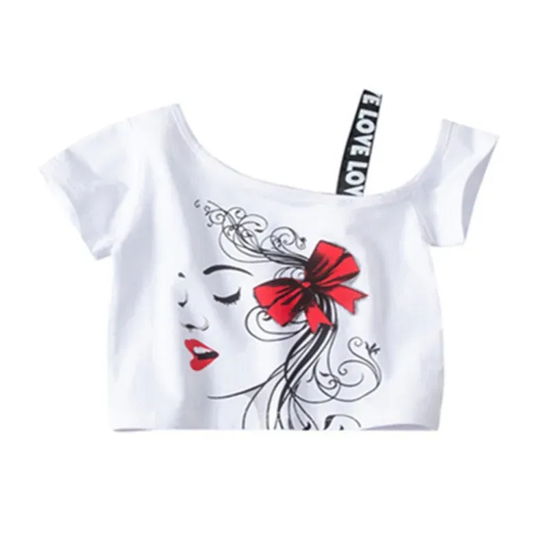 Color: WHITE, Kid Size: 4T - HOT Baby Girl Clothes Girls Clothing Set Fashion Girls Set Print Toddler Girl Tops + Denim Skirts Baby Suit Kids Clothes1