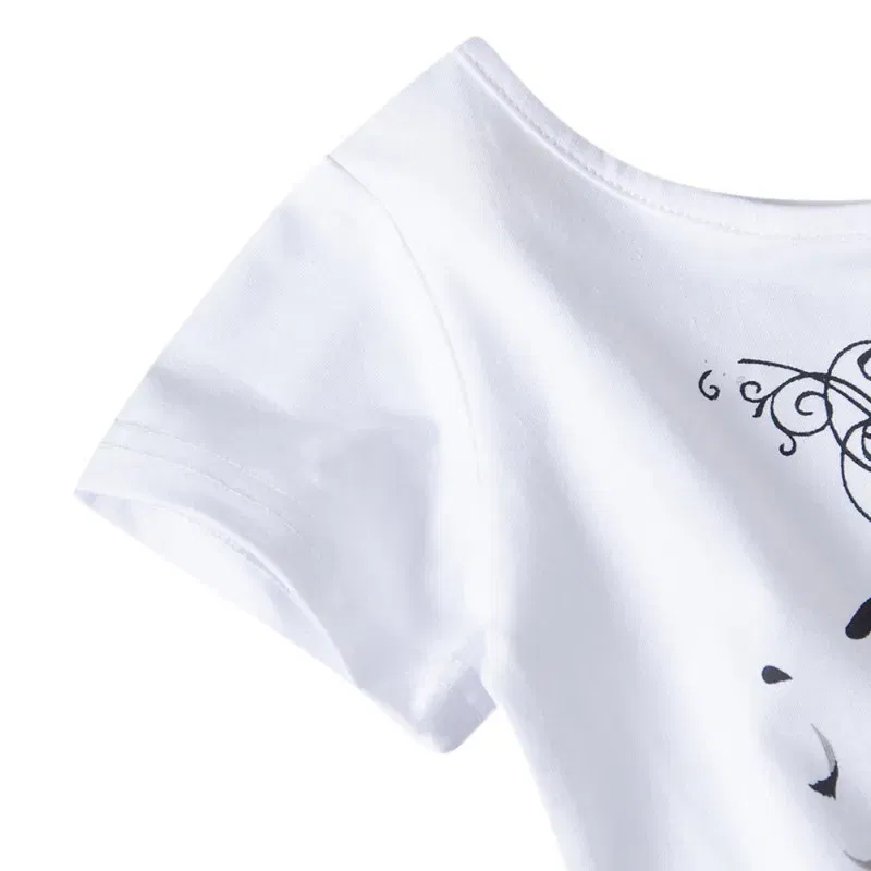 Color: WHITE, Kid Size: 4T - HOT Baby Girl Clothes Girls Clothing Set Fashion Girls Set Print Toddler Girl Tops + Denim Skirts Baby Suit Kids Clothes1