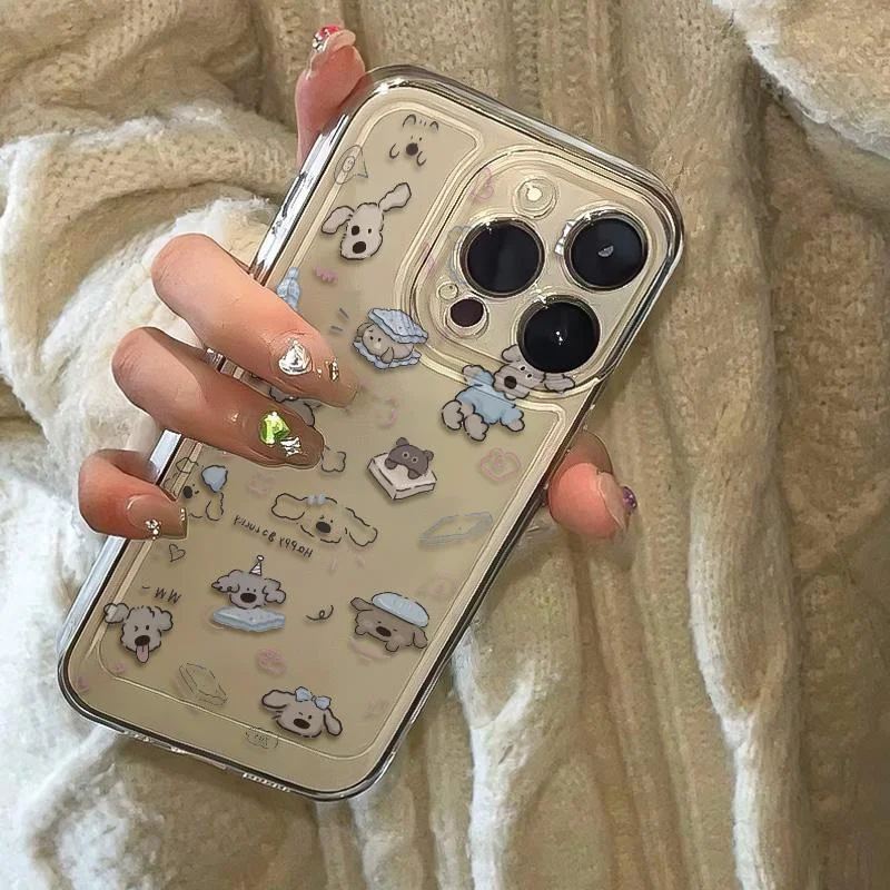 Color: Clear, Ships From: CHINA, Material: Cotton Fabric - Cartoon full screen dog transparent phone case for iPhone 7 8 plus xr x 11 12 13 14 15 pro max soft silicone anti-drop