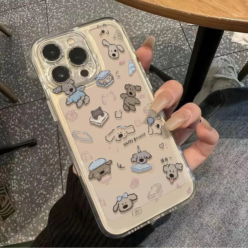 Color: Clear, Ships From: CHINA, Material: Cotton Fabric - Cartoon full screen dog transparent phone case for iPhone 7 8 plus xr x 11 12 13 14 15 pro max soft silicone anti-drop