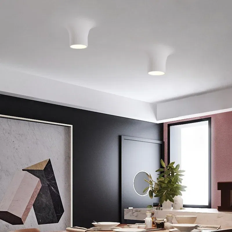 Body Color: Brown, Emitting Color: Warm White - Recessed Gypsum COB Downlight Ceiling Lamp Borderless LED Living Room Bedroom Anti-Glare Plaster Spotlight AC110V/220V 10W