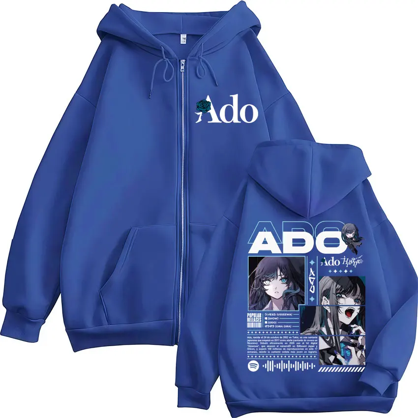 Color: GRAY, Size: XXL - Ado World Tour 2025 Hibana Zipper Hoodies Men Women Clothing Fashion Harajuku Zip Up Sweatshirts Pullover Jacket Coat Streetwear
