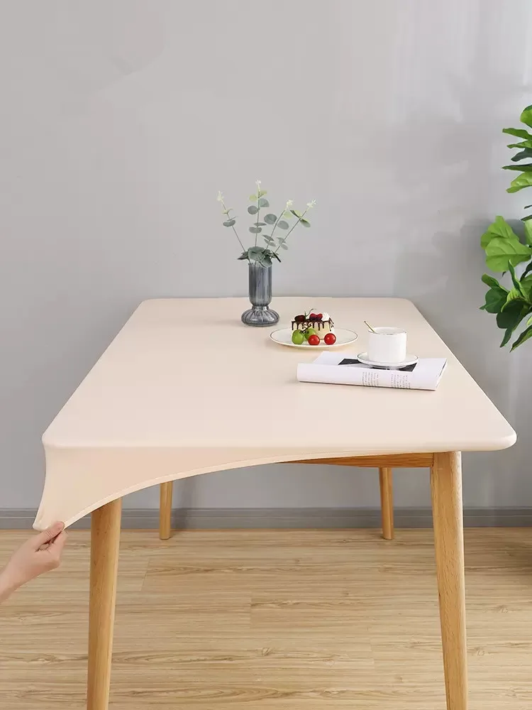 Color: Light Grey, Specification: 60*60cm - Solid color PU leather table cover fixable elastic tablecloth waterproof round square Table cloth custom table protector