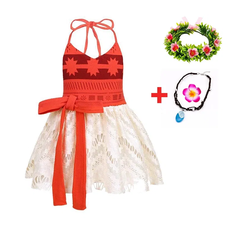 Color: Beige, Kid Size: 4T - Disney New Moana Dress Costumes Kids Girl Cosplay Toddler Movie Ocean Adventure Infant Frock Halloween Party With Chick Clothes