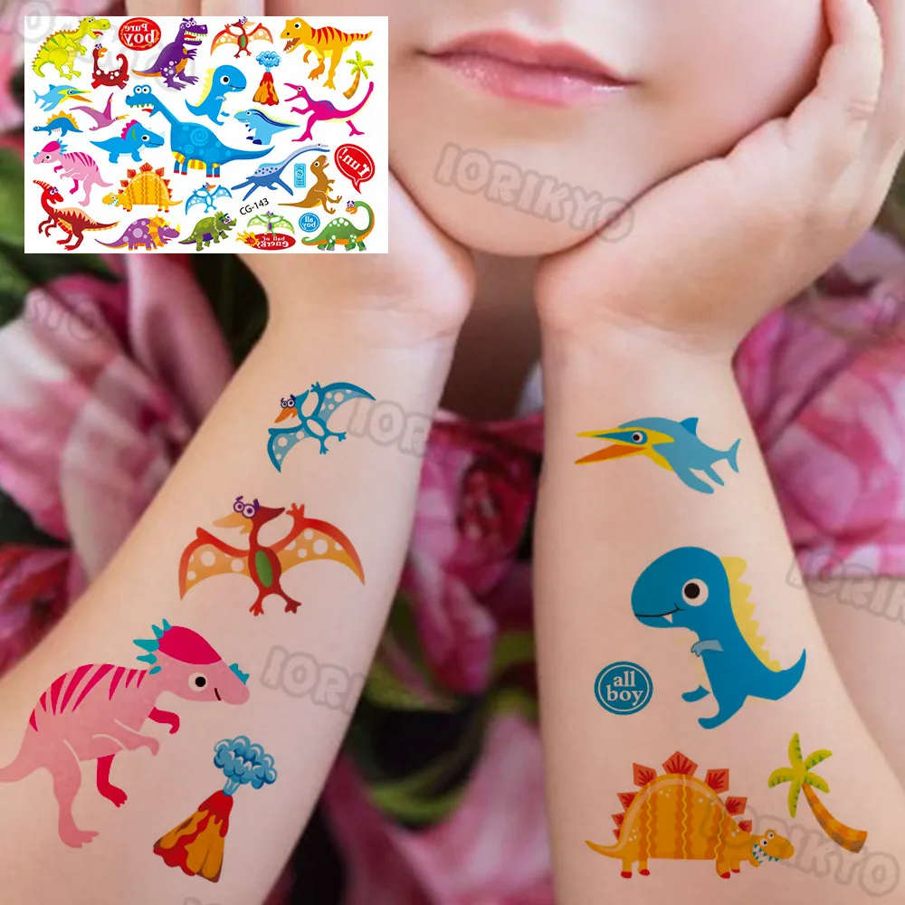 Color: army green - Watercolor Cat Bear Temporary Tattoos For Kids Children Boys Girls Fake Cute Dinosaur Tattoo Stiker Koala Star Face Tatoos Hands