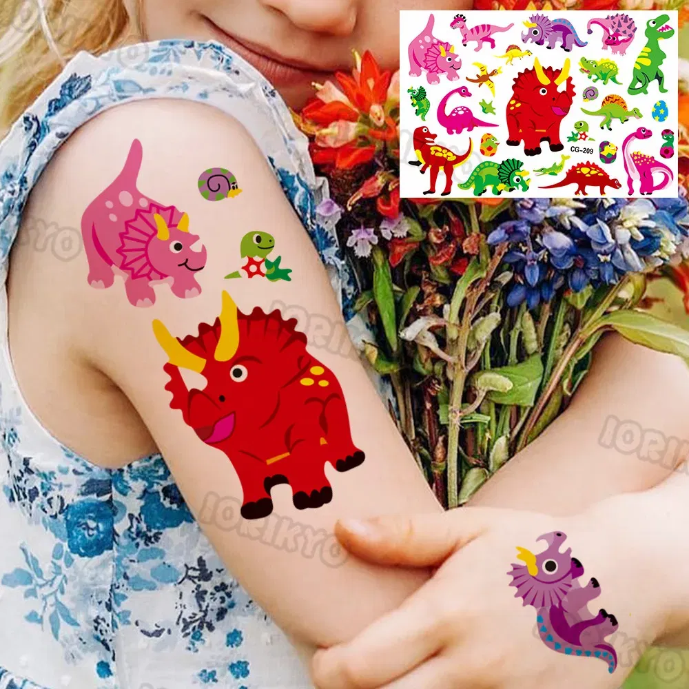 Color: army green - Watercolor Cat Bear Temporary Tattoos For Kids Children Boys Girls Fake Cute Dinosaur Tattoo Stiker Koala Star Face Tatoos Hands