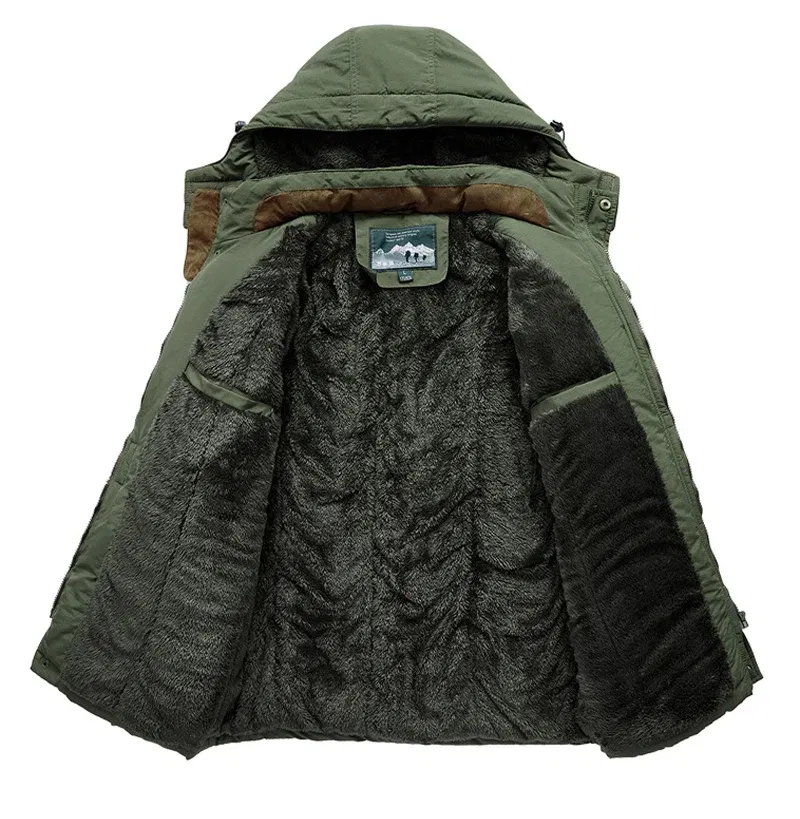 Color: army green, Size: XXS - TELLHIGH 2024 Winter Parka Men Jacket Mens Plus Velvet Men Hooded Windbreaker Coats Men Casual Warm Jackets Coat Detachable Hat