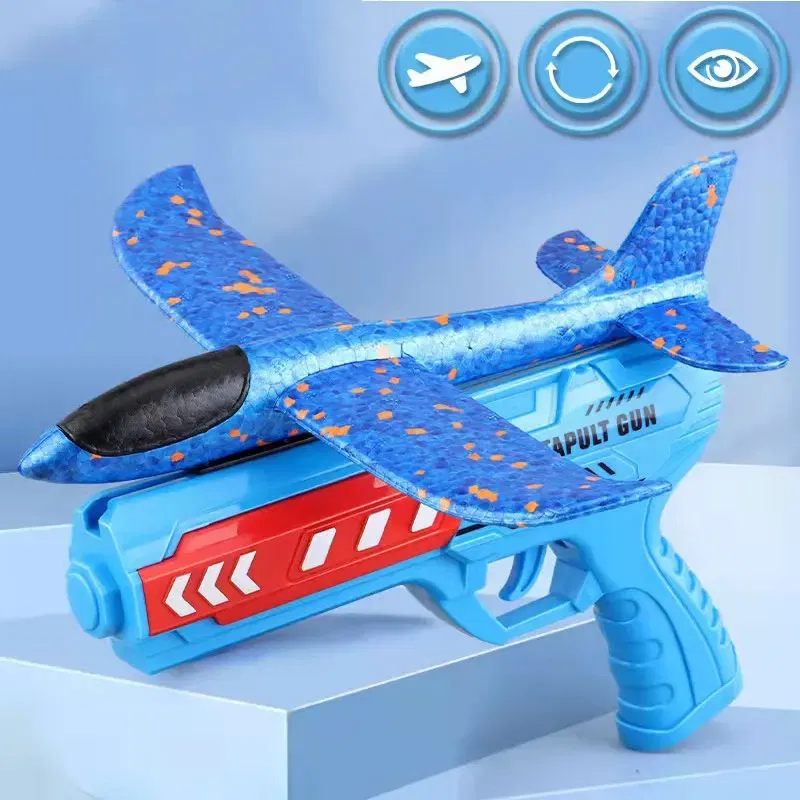 Color: Blue - Airplane Launcher Toys Outdoor Sports Flying Toys Children's Foam Ejection Aircraft Toys Birthday Gifts for Boys Girls