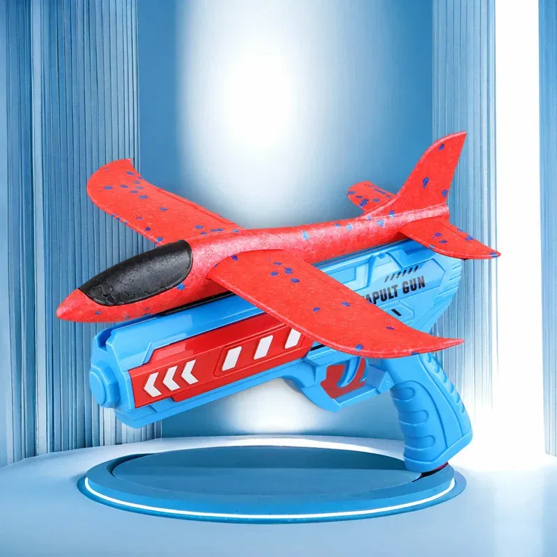 Color: Blue - Airplane Launcher Toys Outdoor Sports Flying Toys Children's Foam Ejection Aircraft Toys Birthday Gifts for Boys Girls